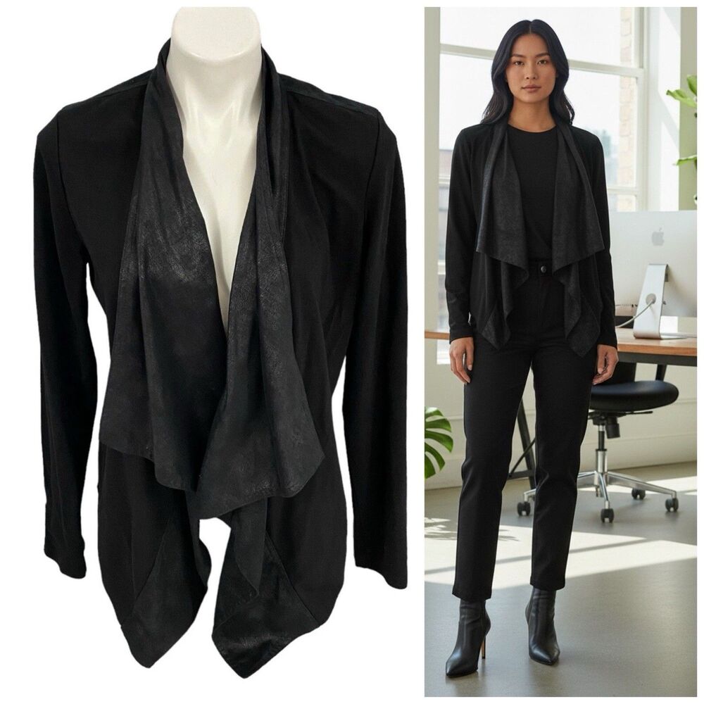 CAbi Owens Blazer Womens Medium Style 527 Black Waterfall Drape Cardigan Basic